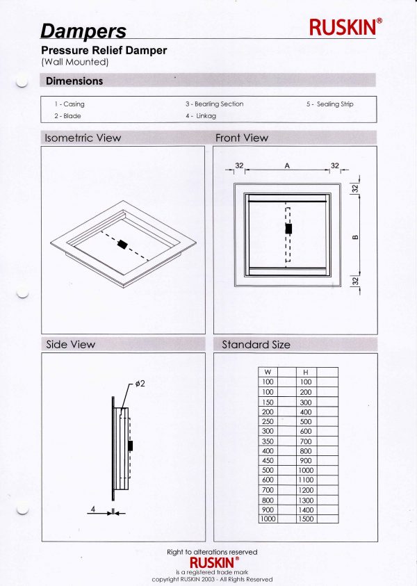 Pressure Relief Damper (Wall Mounted) Ruskin (M) Sdn Bhd
